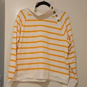 J.Crew sz XL high neck Striped Button-Detail pullover